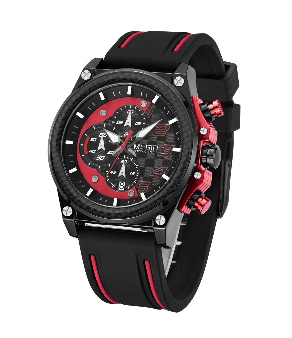 MEGIR 2051 Red Chronograph Sport Watch – Silicone Strap & Bold Red Accents