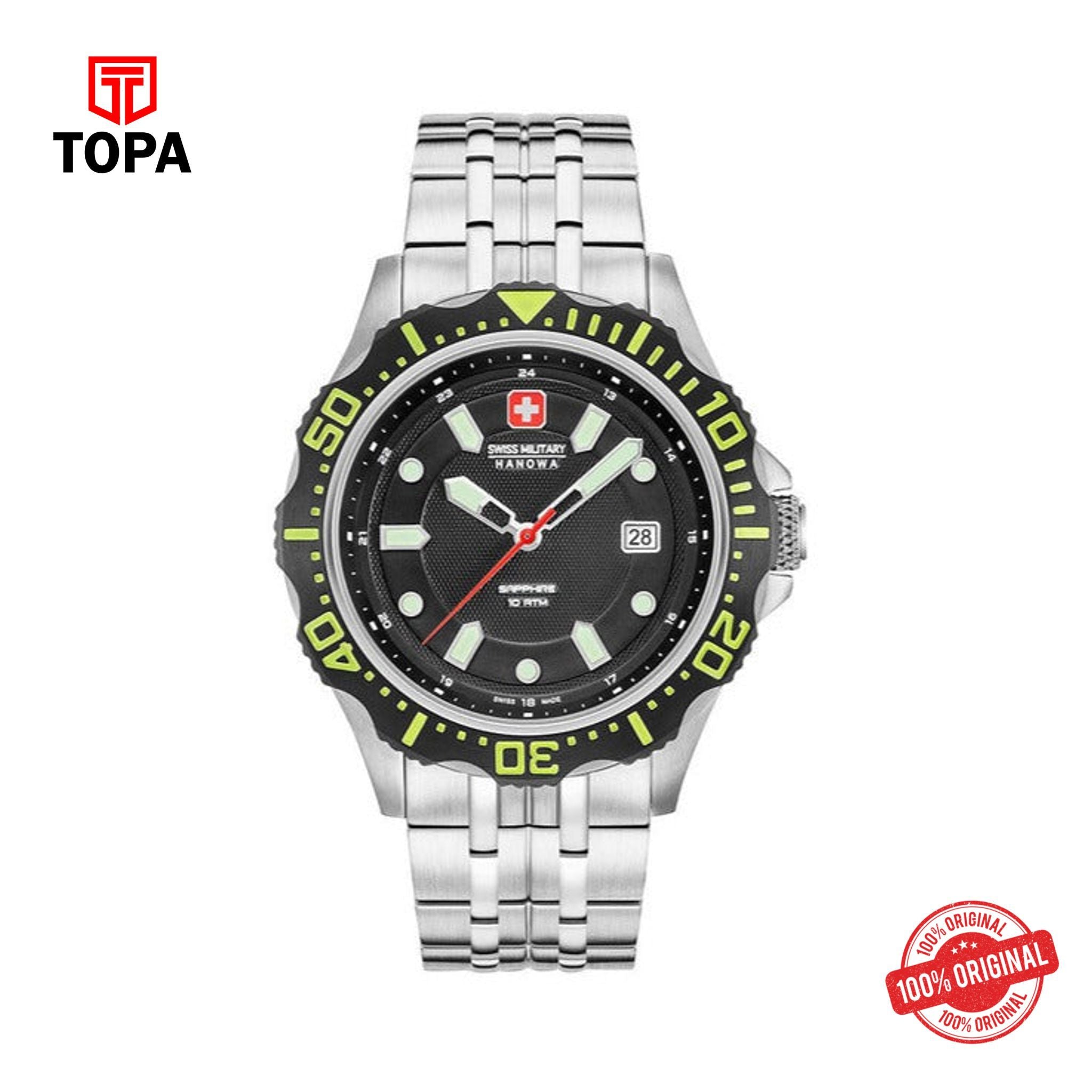 Topa Swiss Military Hanowa Navy Patrol Chrono Quartz Watch, Black/Green, Day, 44 mm 6-5306.04.007.06 - Product Image 1
