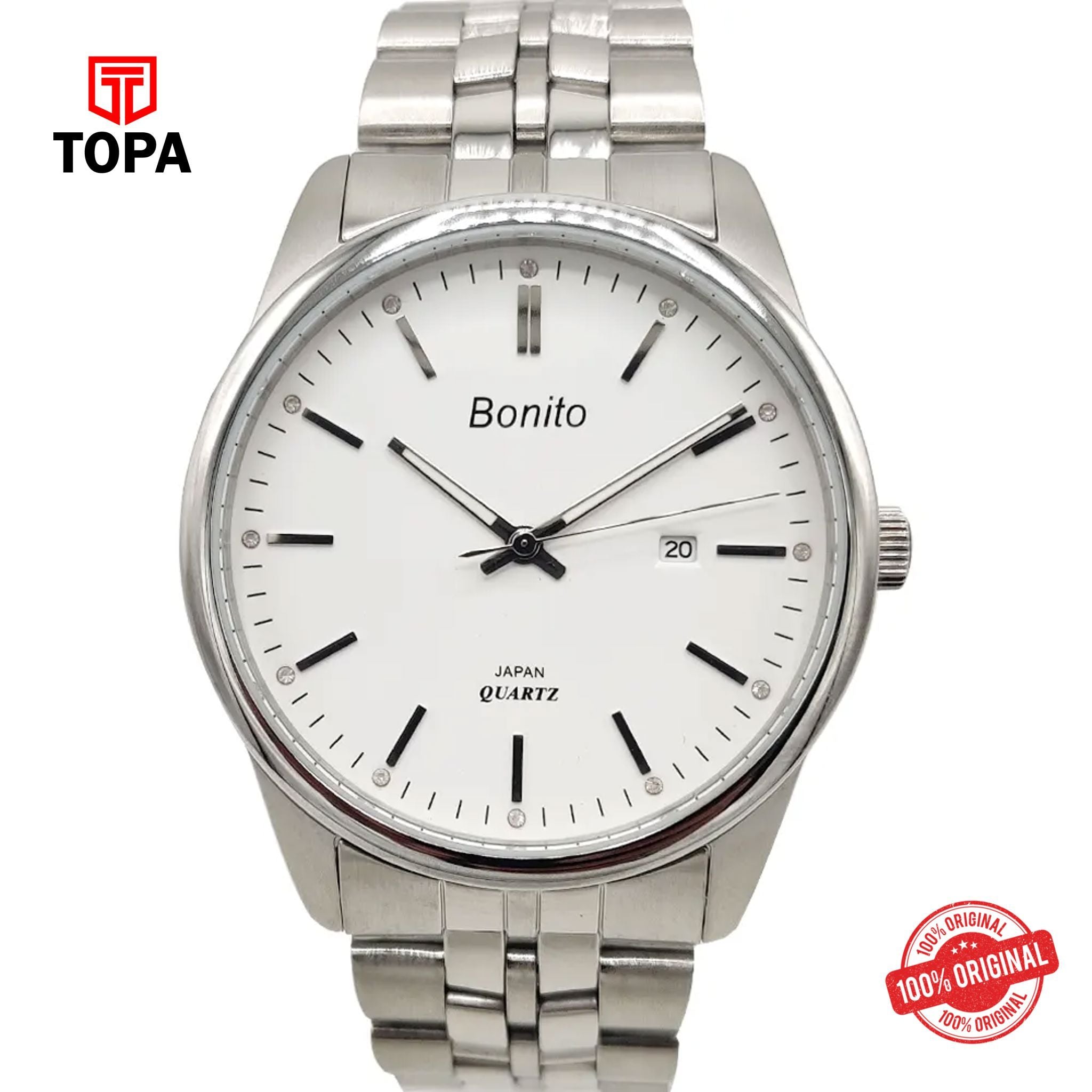 Topa Bonito-K-5023-CH-WHT-Metal-Band-Men-Watch - Product Image 1