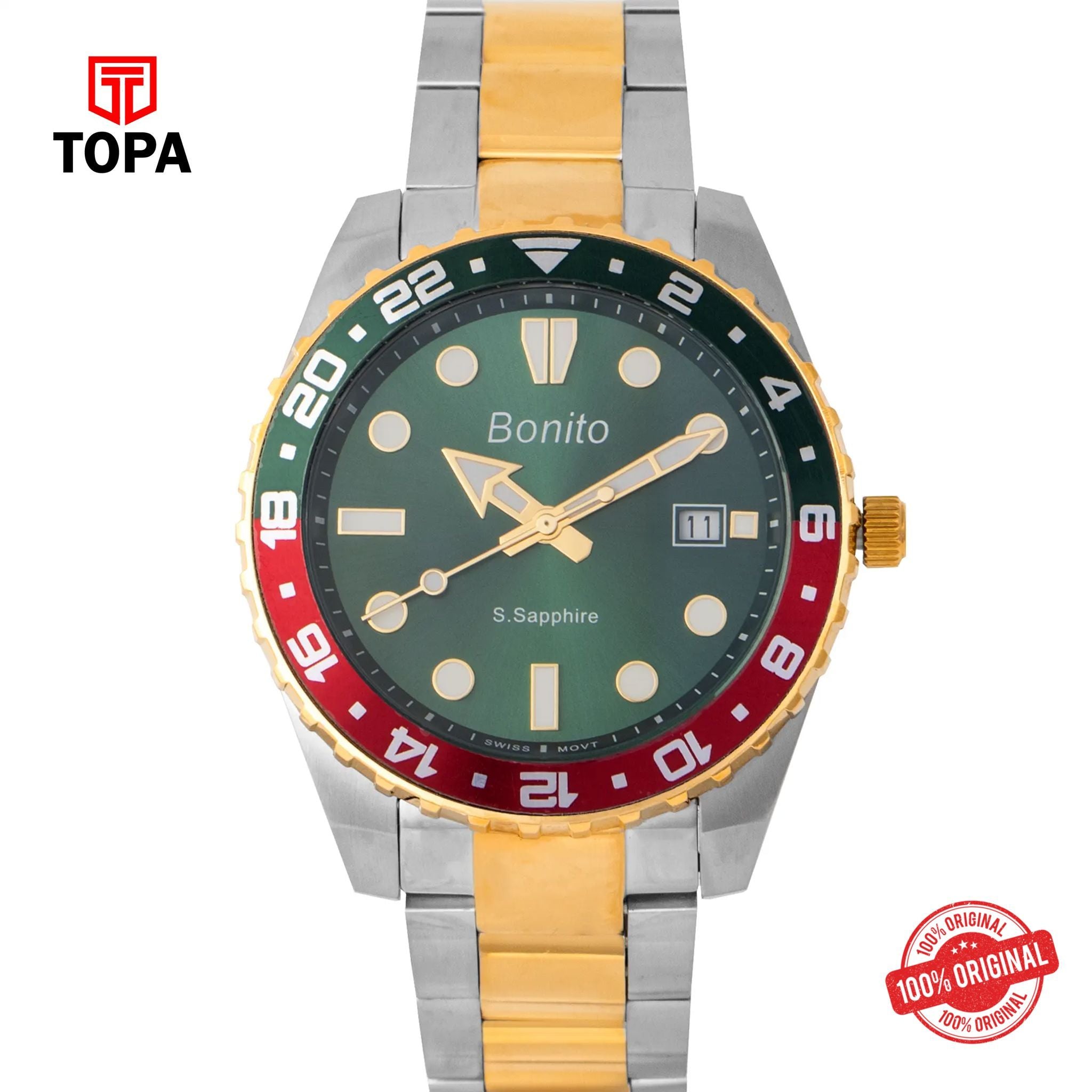 Topa Bonito-K-5141-TTGLD-GRN-Metal-Band-Men-Watch - Product Image 1
