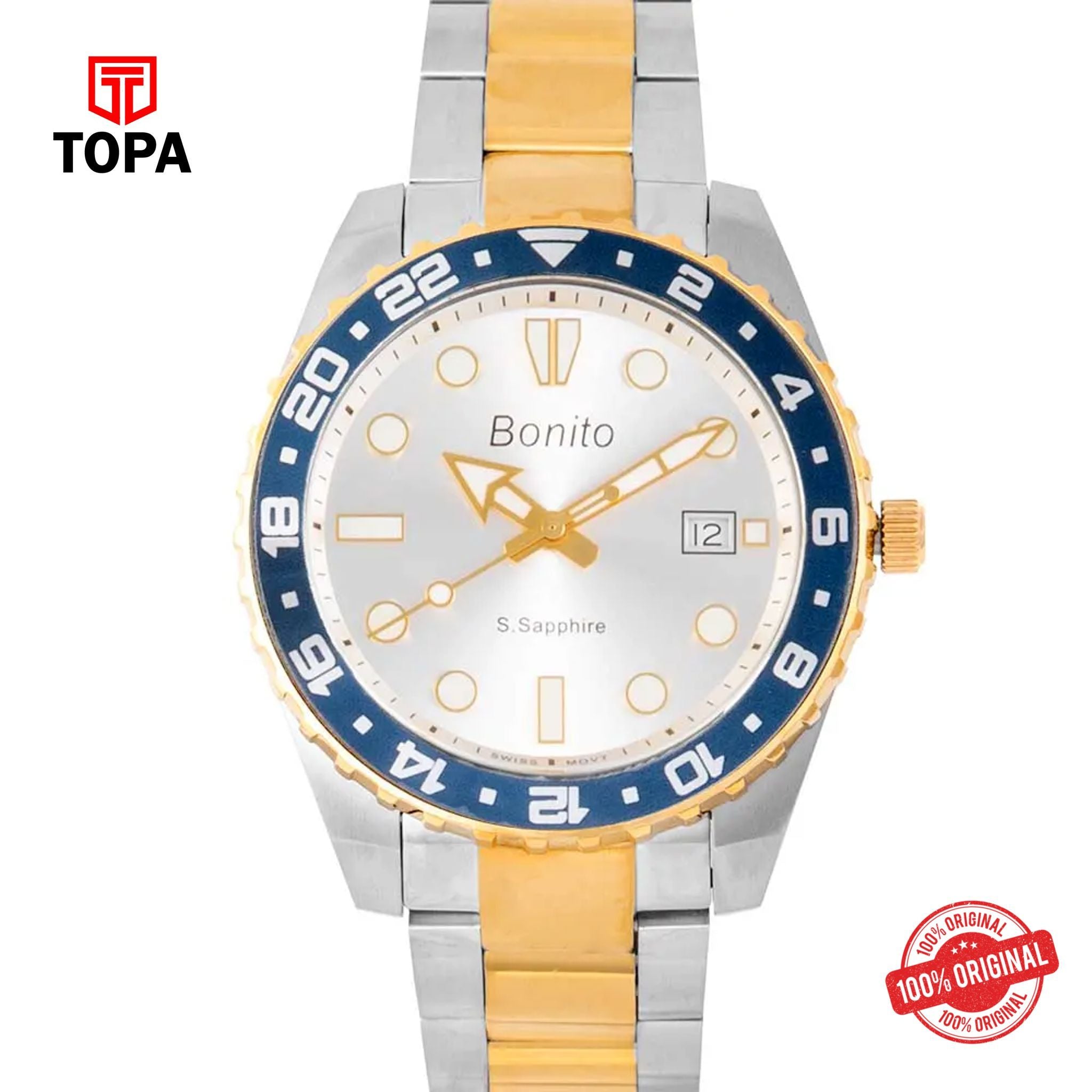 Topa Bonito-K-5141-TTGLD-WHT-Metal-Band-Men-Watch - Product Image 1