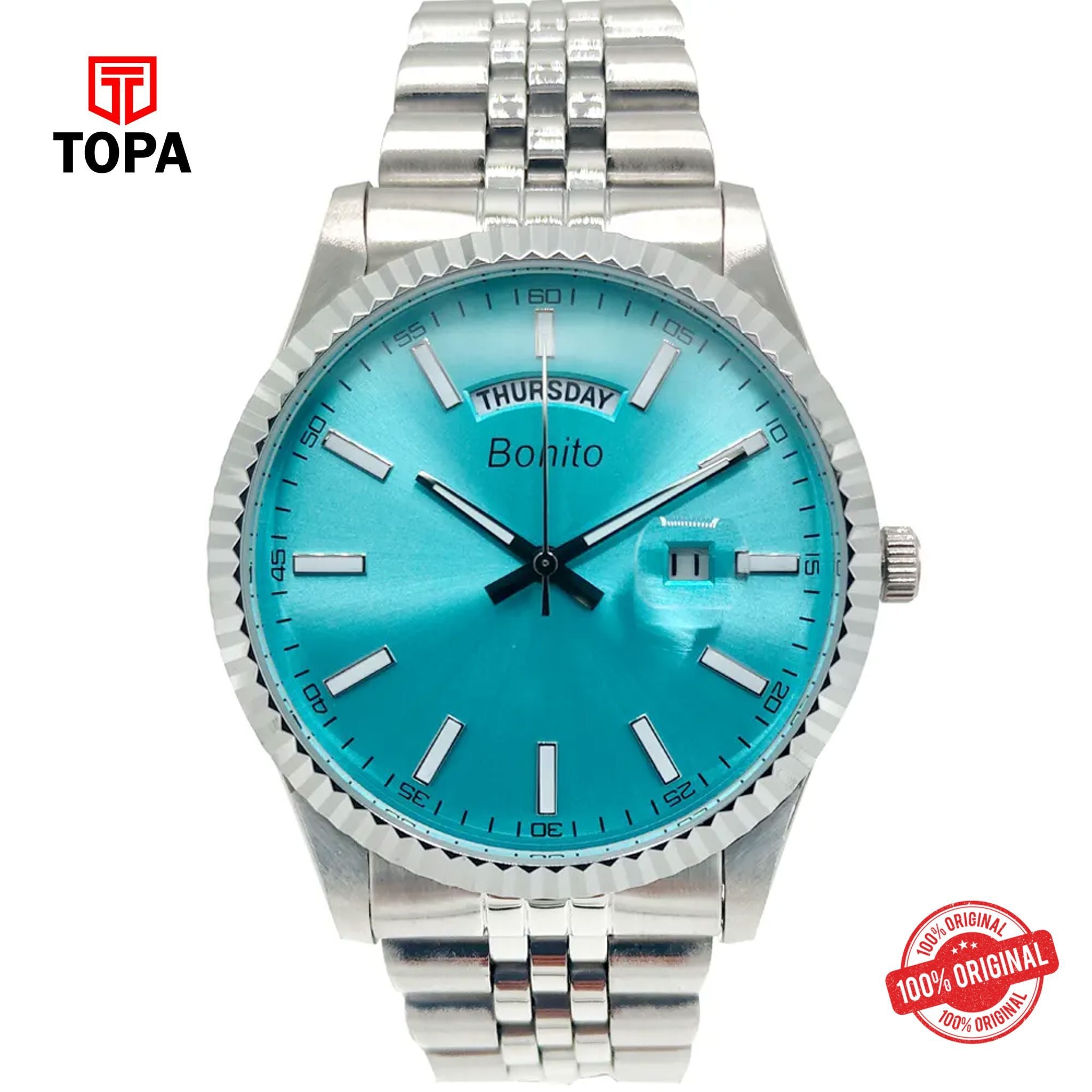 Topa Bonito-K-6007-CH-AQUA-Metal-Band-Men-Watch - Product Image 1
