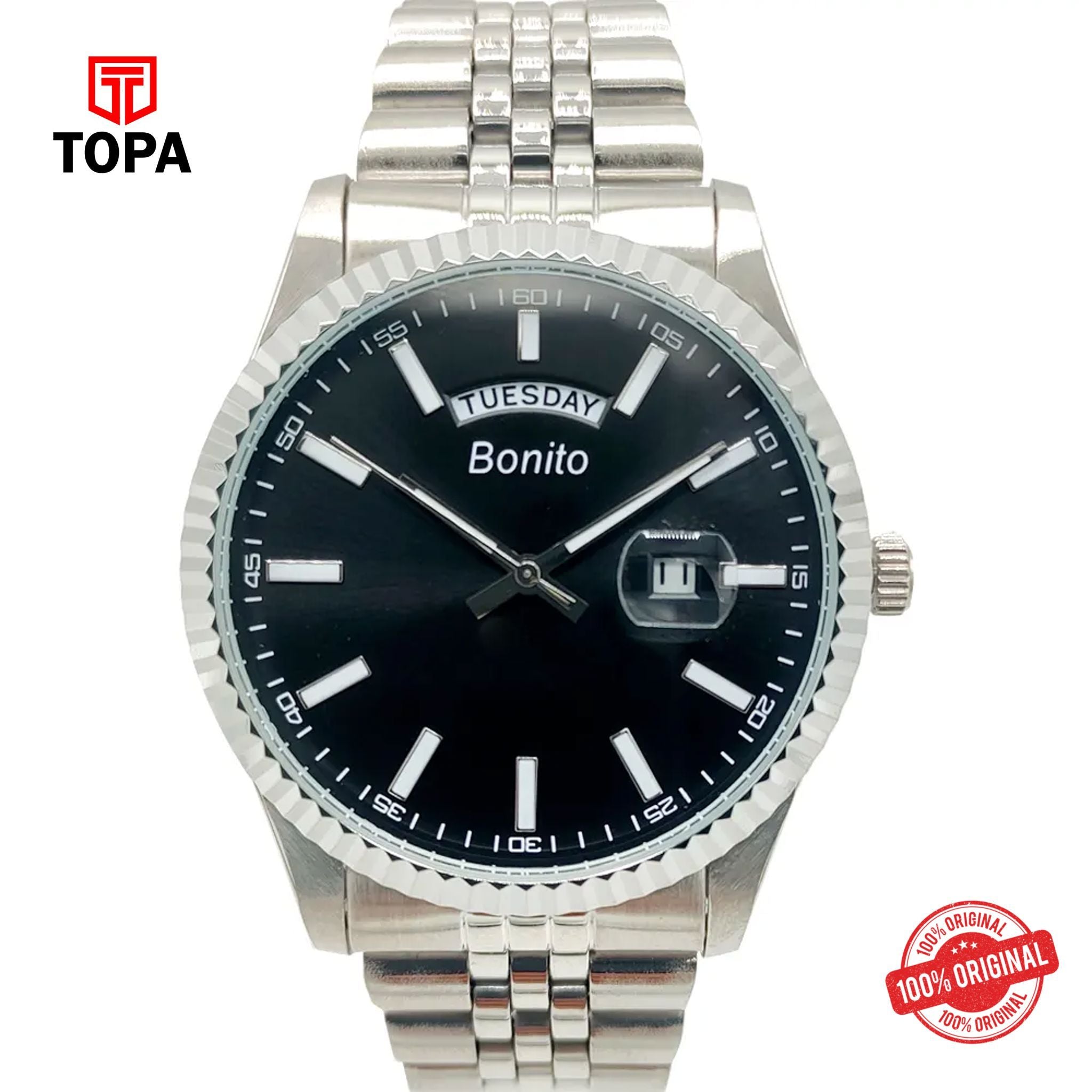 Topa Bonito-K-6007-CH-BLK-Metal-Band-Men-Watch - Product Image 1