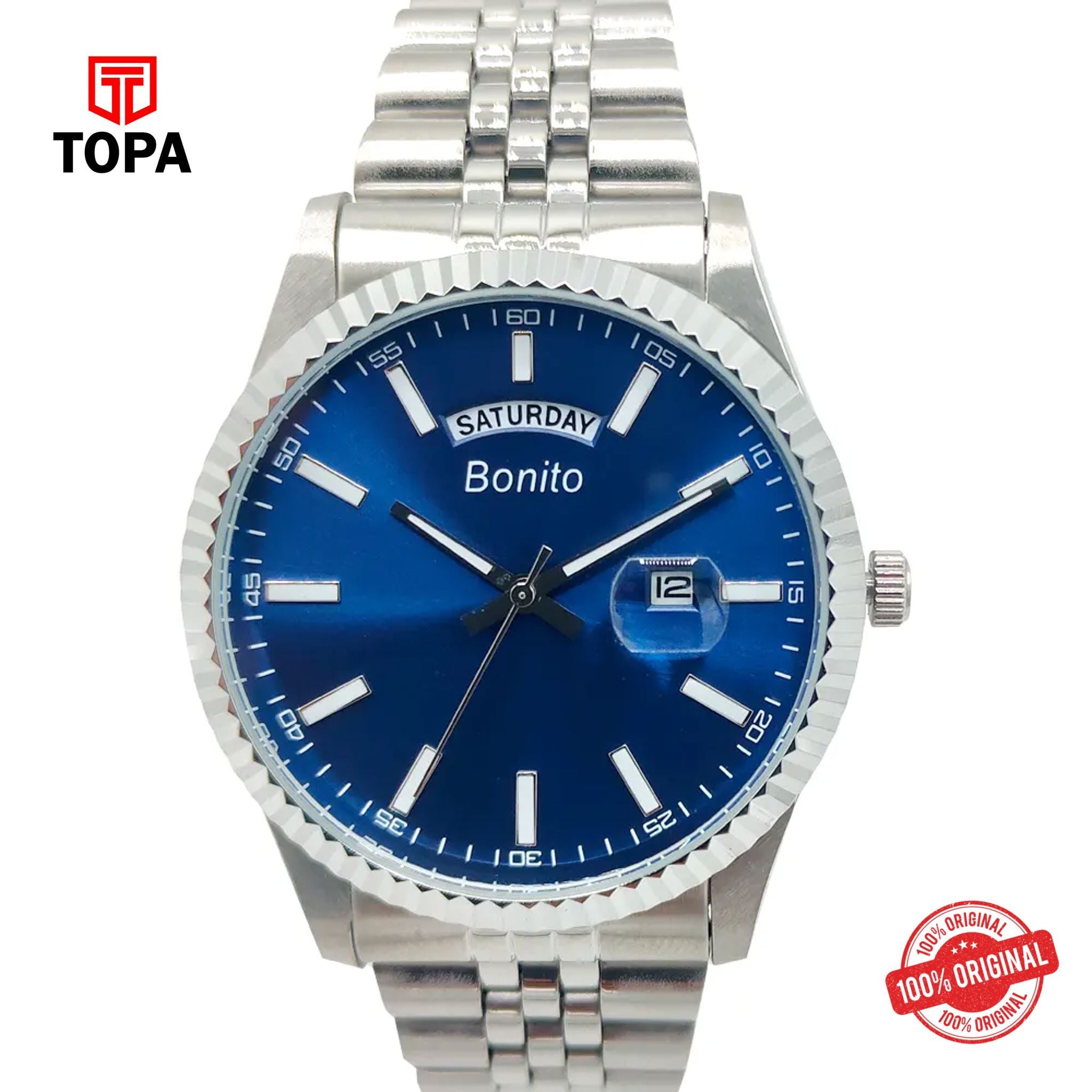 Topa Bonito-K-6007-CH-BLU-Metal-Band-Men-Watch - Product Image 1