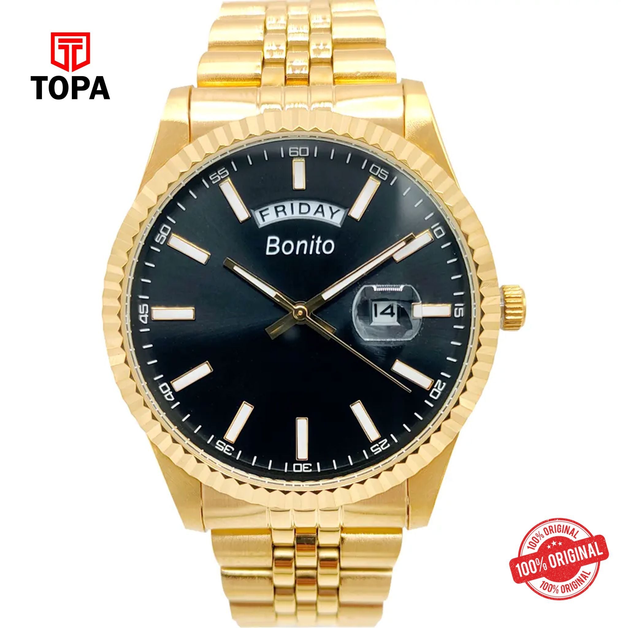Topa Bonito-K-6007-GLD-BLK-Metal-Band-Men-Watch - Product Image 1