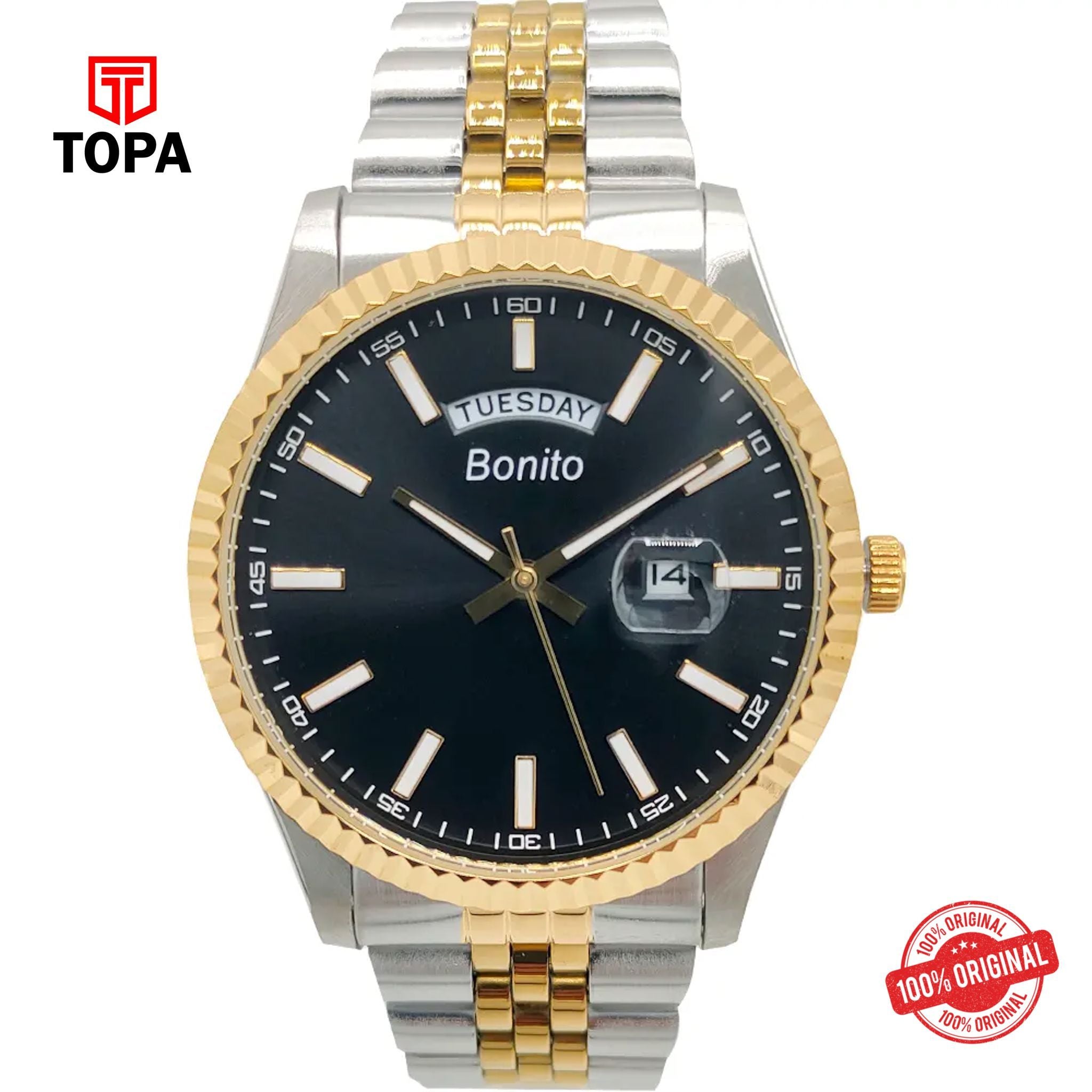 Topa Bonito-K-6007-TTGLD-BLK-Metal-Band-Men-Watch - Product Image 1
