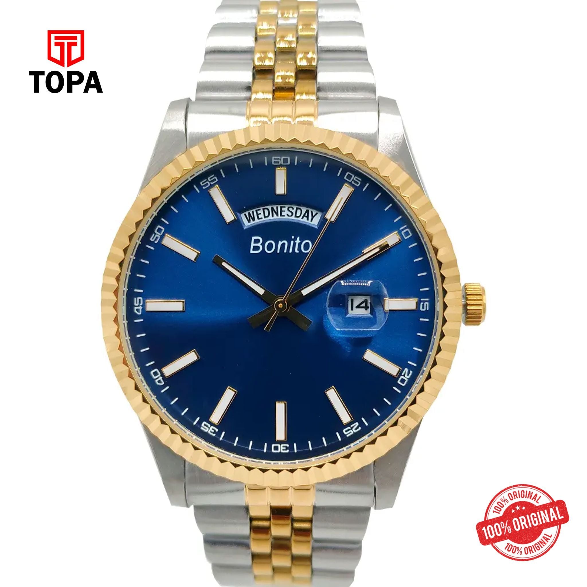 Topa Bonito-K-6007-TTGLD-BLU-Metal-Band-Men-Watch - Product Image 1