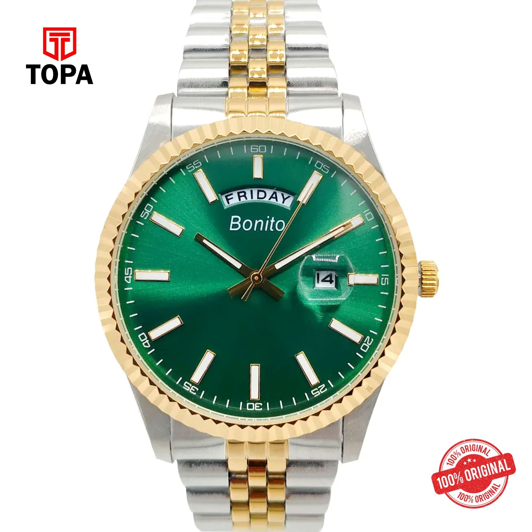 Topa Bonito-K-6007-TTGLD-GRN-Metal-Band-Men-Watch - Product Image 1