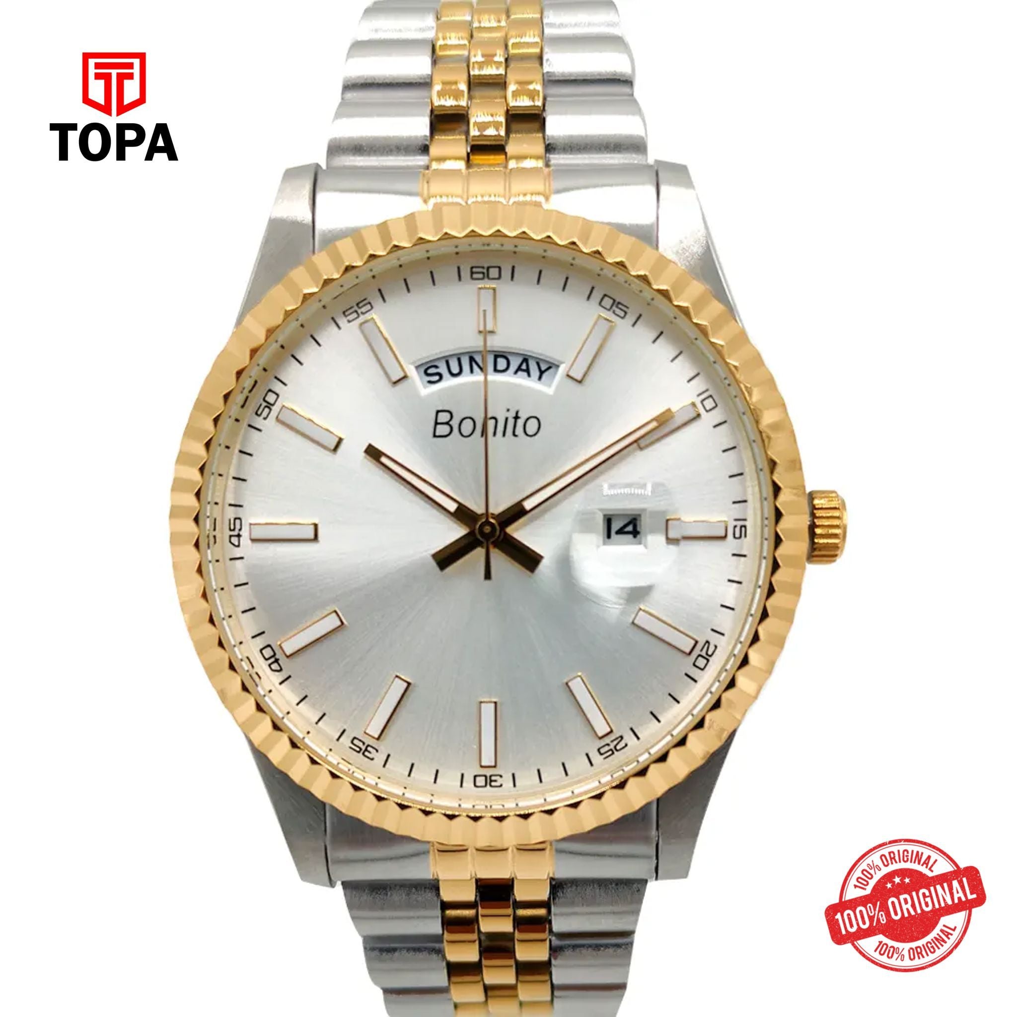 Topa Bonito-K-6007-TTGLD-WHT-Metal-Band-Men-Watch - Product Image 1
