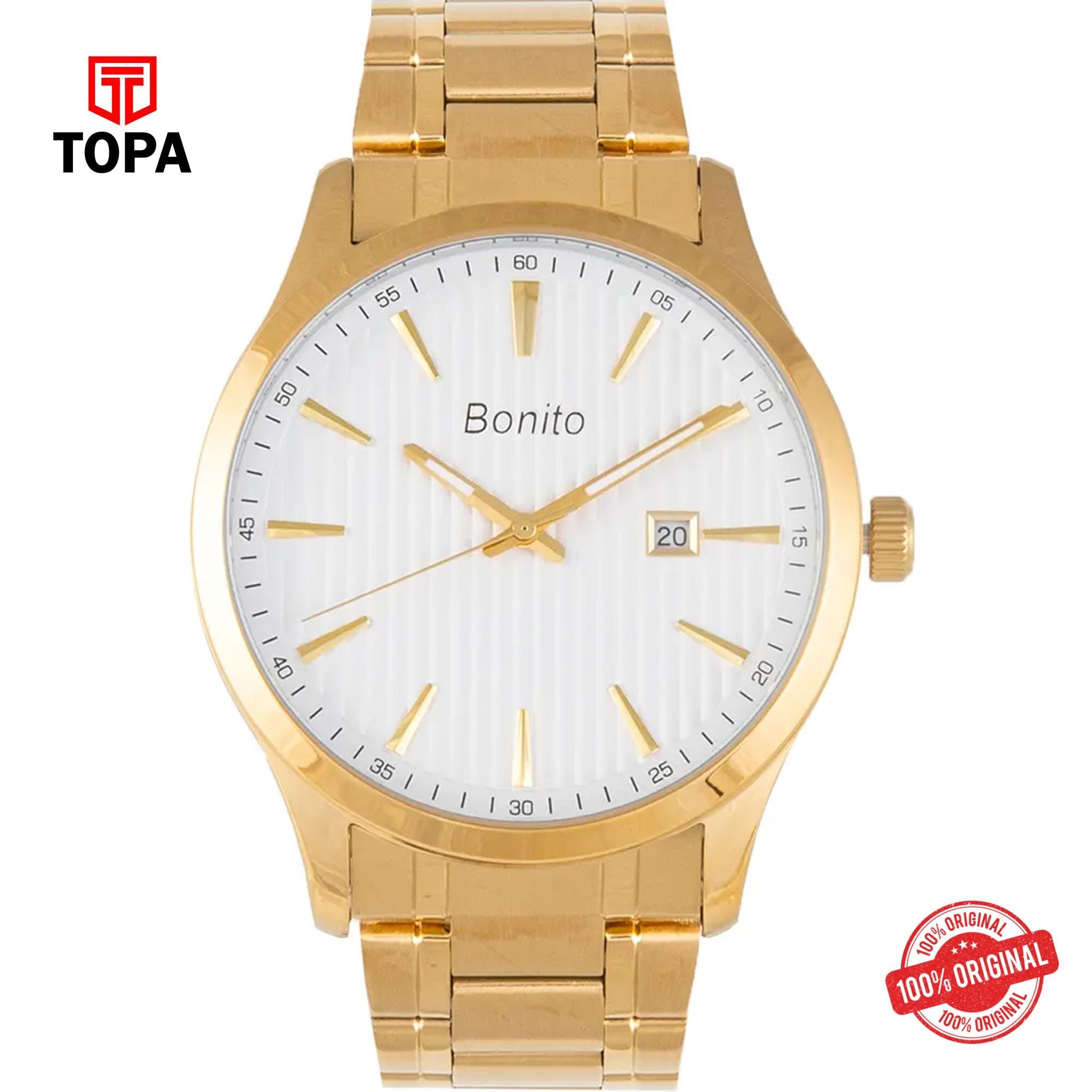 Topa Bonito-K-6131-GLD-WHT-Metal-Band-Men-Watch - Product Image 1