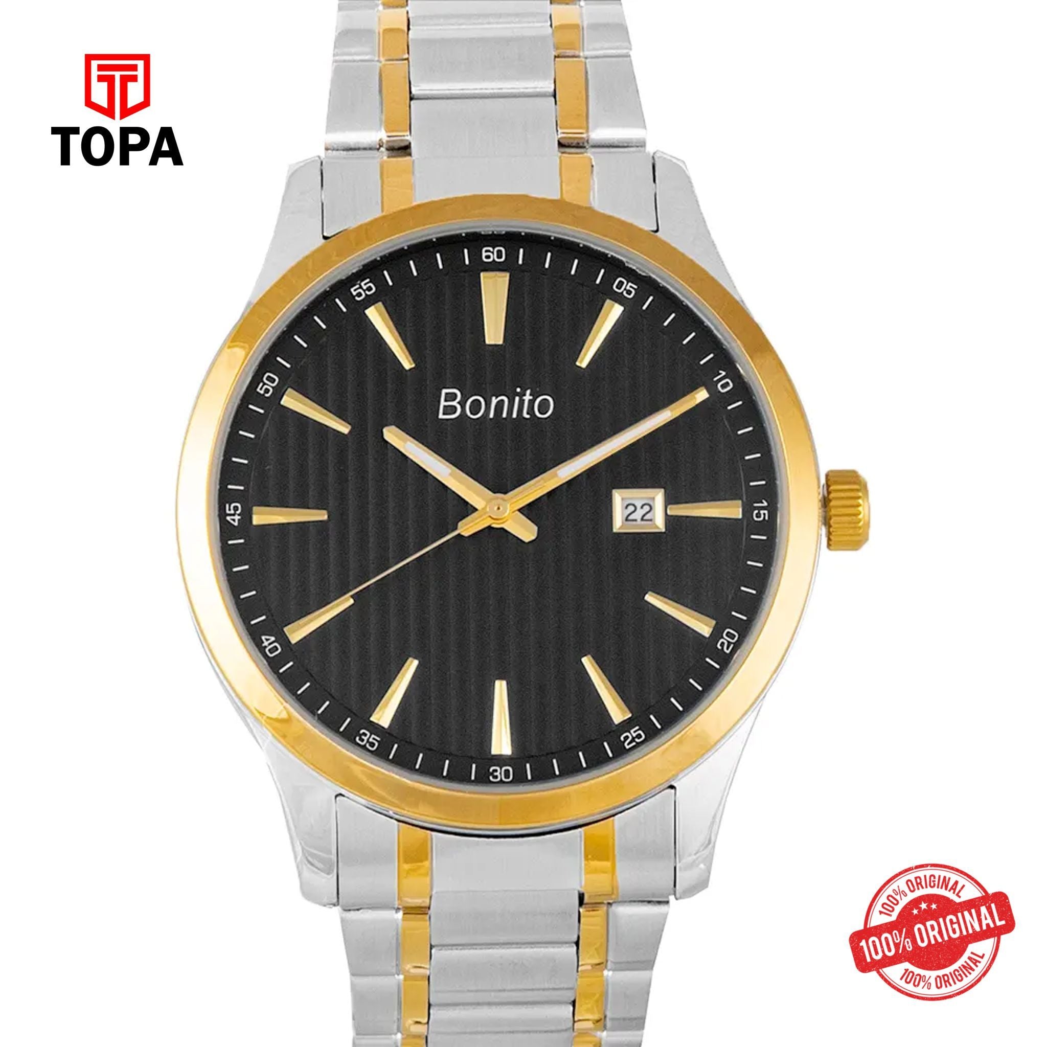 Topa Bonito-K-6131-TTGLD-BLK-Metal-Band-Men-Watch - Product Image 1