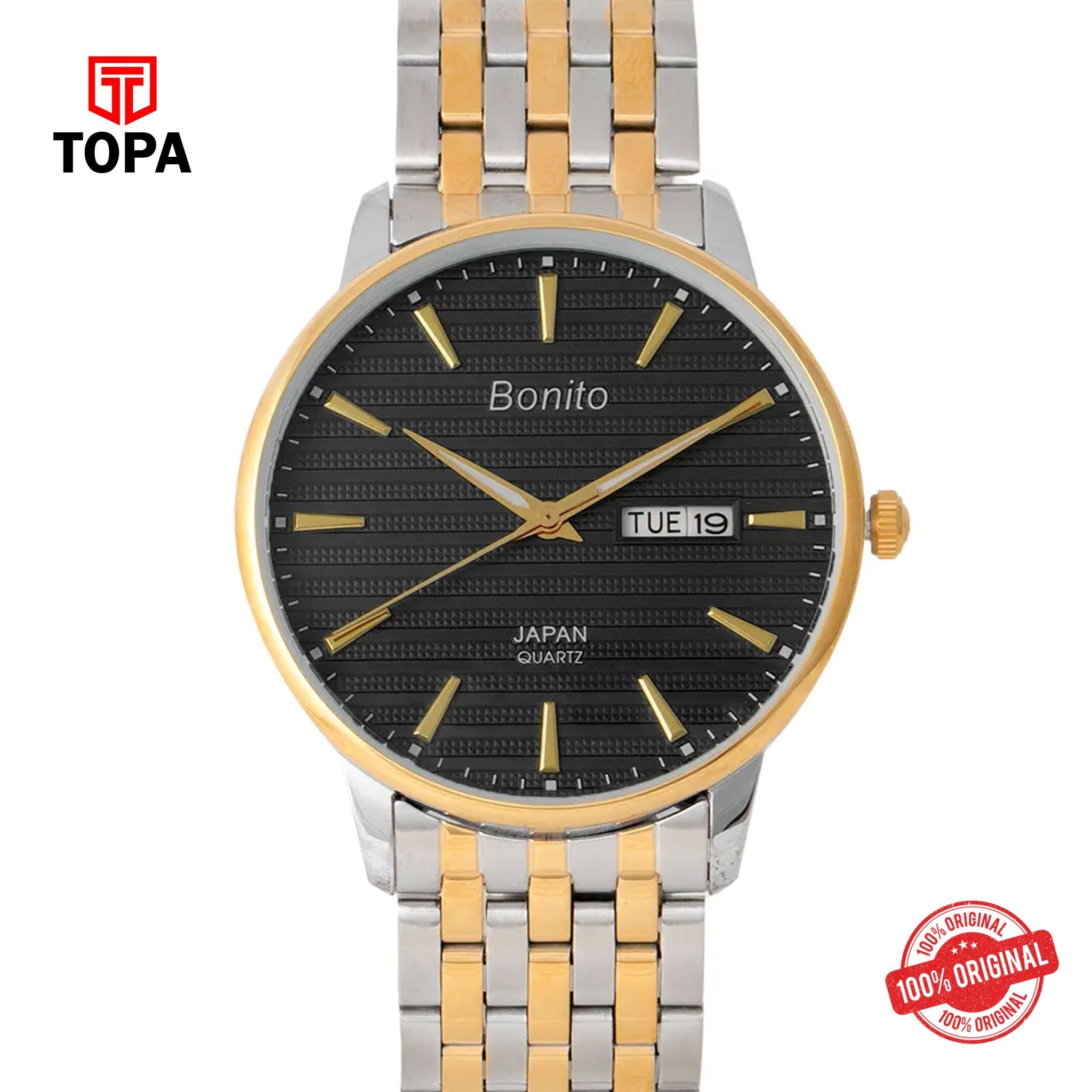 Topa Bonito-K-6134-TTGLD-BLK-Metal-Band-Men-Watch - Product Image 1