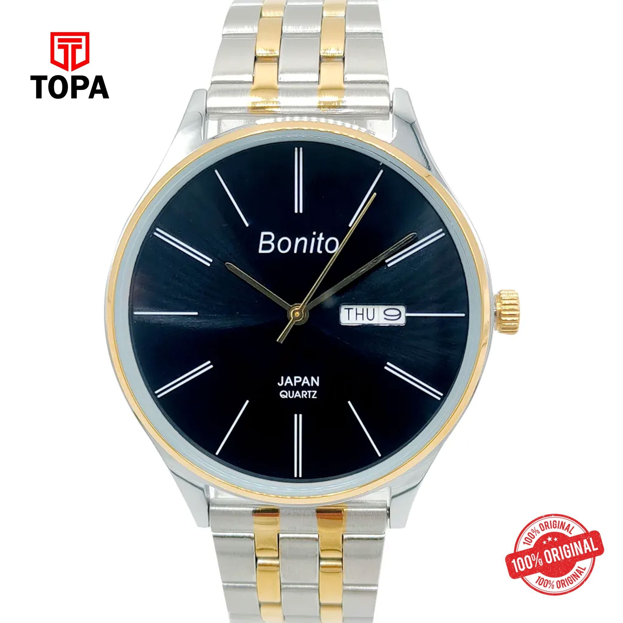 Topa Bonito-K-6137-TTGLD-BLK-Metal-Band-Men-Watch - Product Image 1