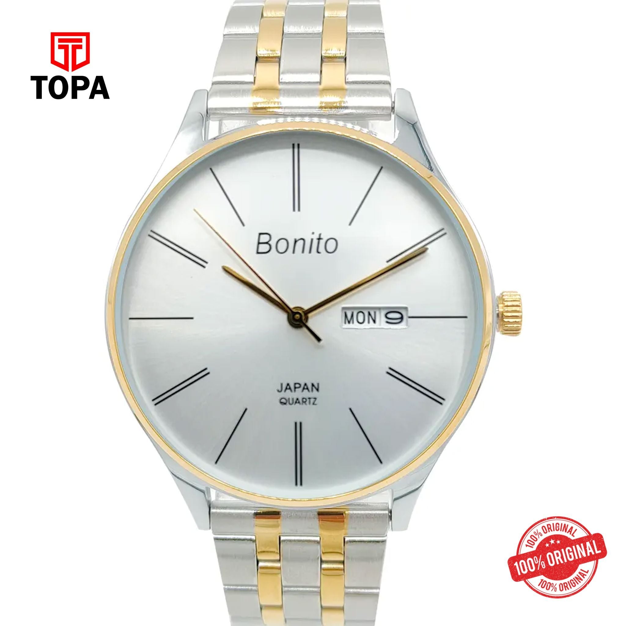 Topa Bonito-K-6137-TTGLD-WHT-Metal-Band-Men-Watch - Product Image 1