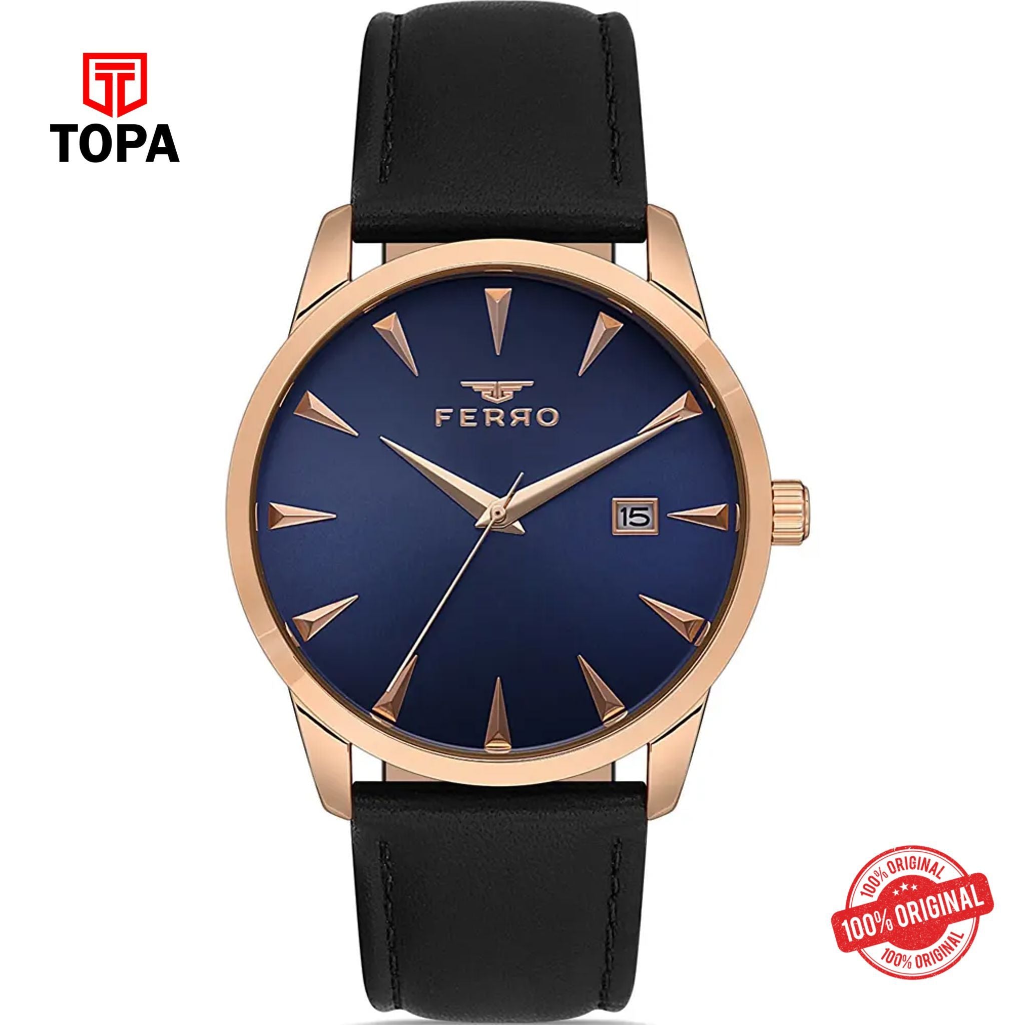 Topa Ferro-F11368B-R3-Leather-Band-Men-Watch - Product Image 1