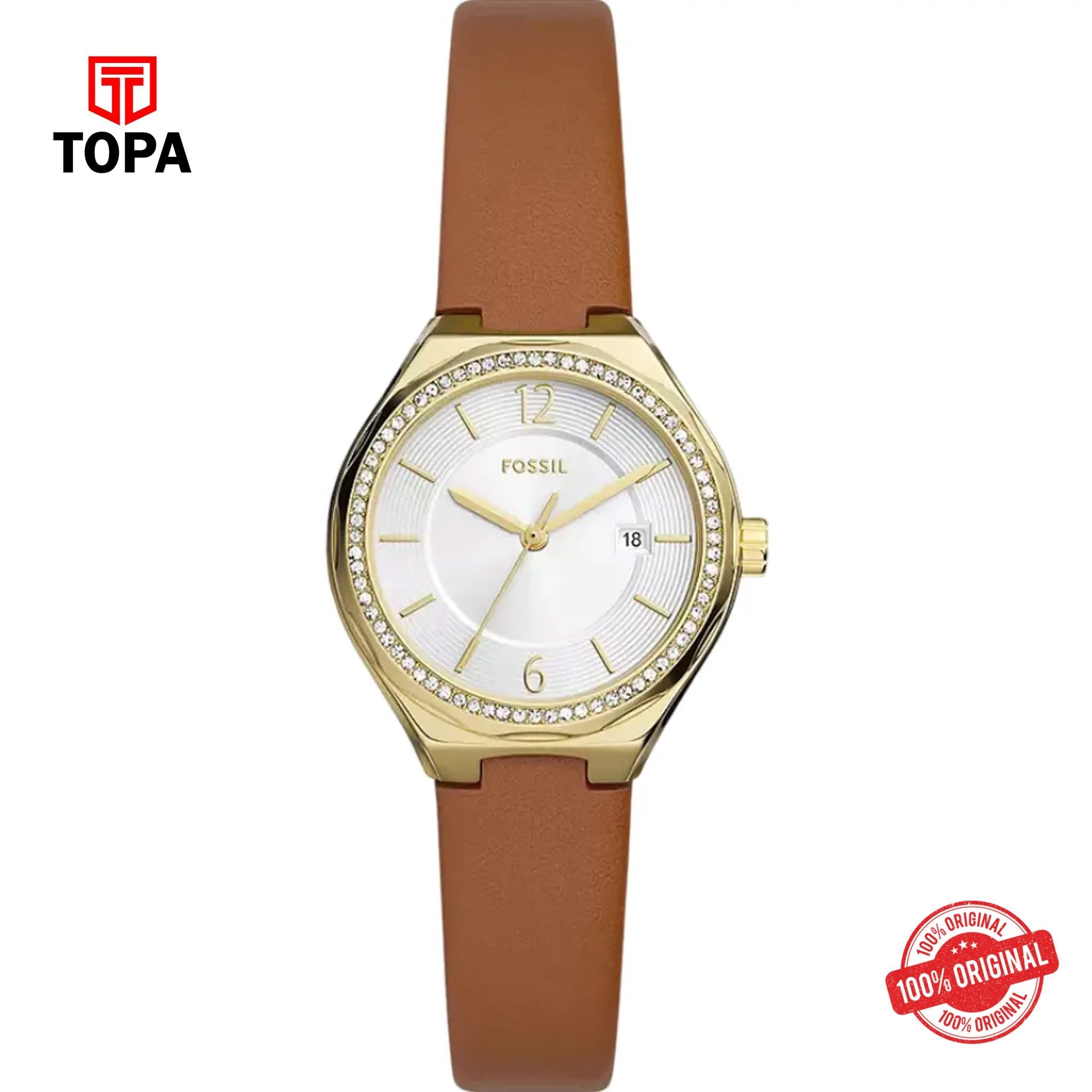 Topa Fossil-BQ-3957-Eevie-Leather-Band-Women-Watch - Product Image 1