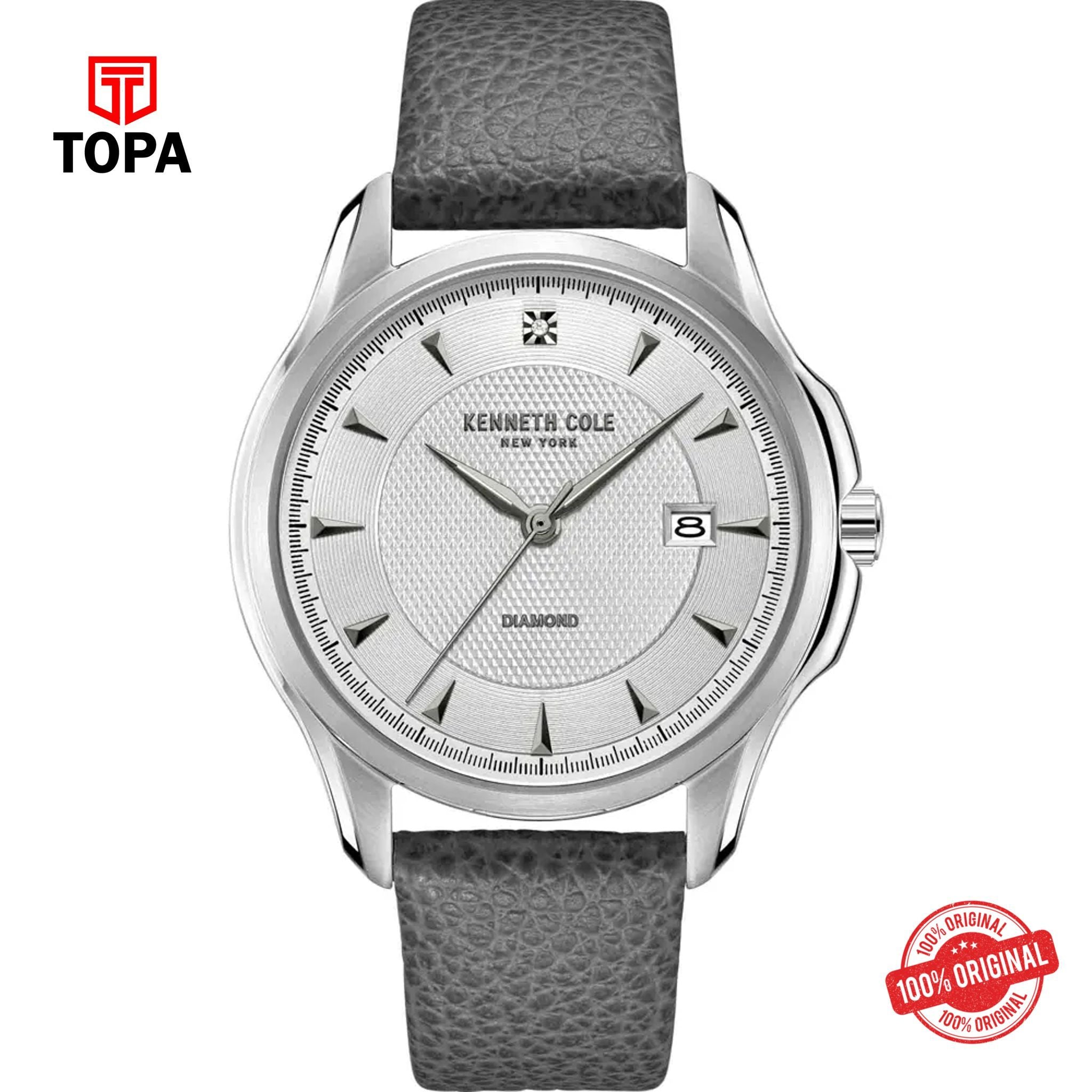 Topa Kenneth-Cole-KCWGB2221702-Diamond-Leather-Band-Men-Watch - Product Image 1