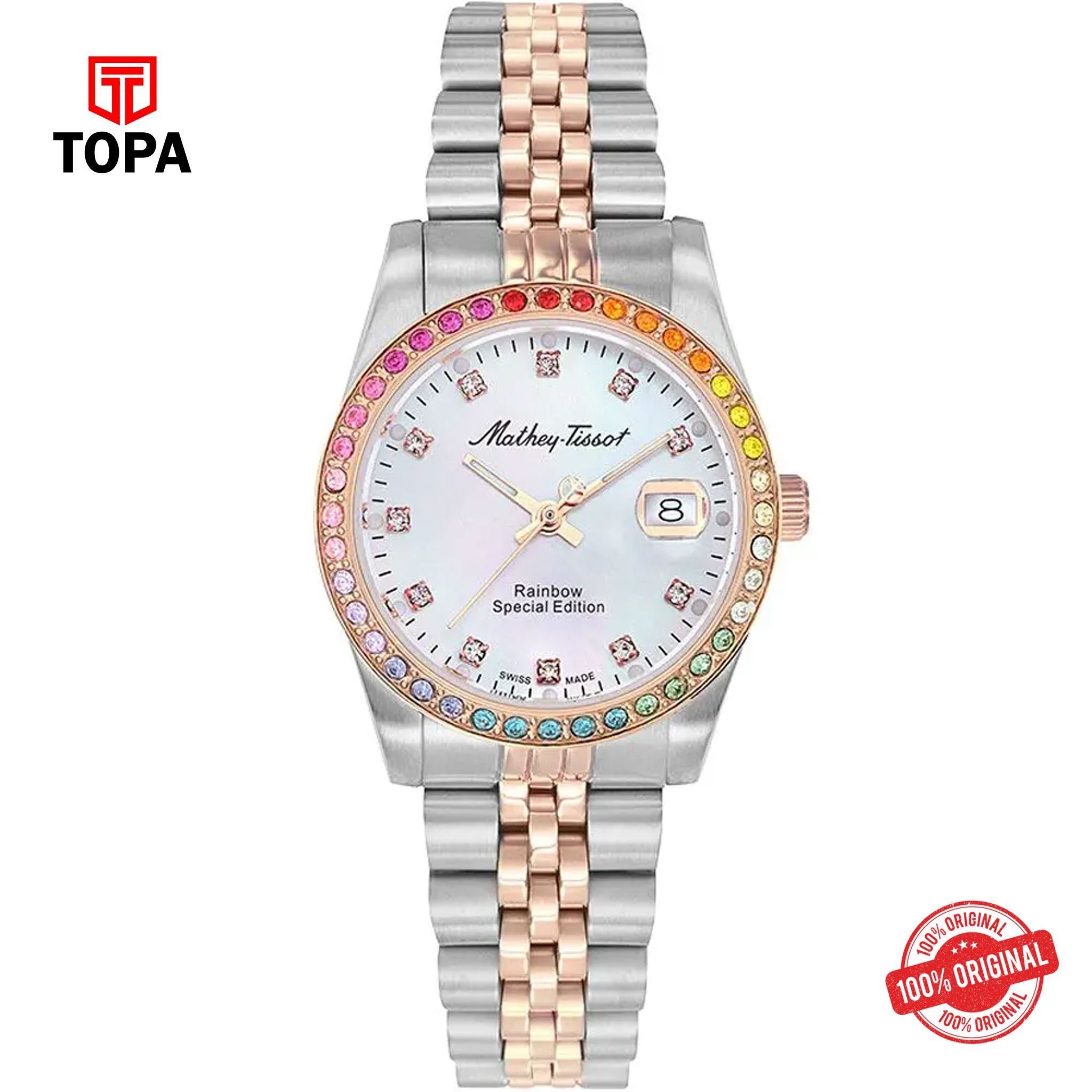 Topa Mathey-Tissot-Rainbow-D809BQI-Metal-Band-Women-Watch - Product Image 1