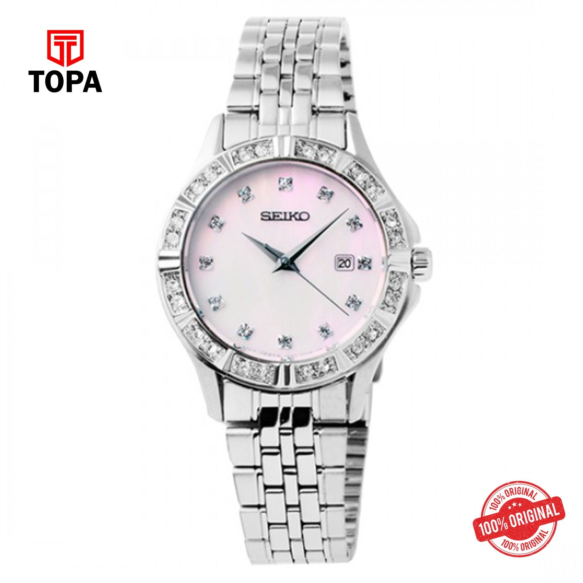 Topa Seiko-SXDF13P1-Swarovski-Pink-Dial-Quartz-Fashion-Dress-Watc - Product Image 1