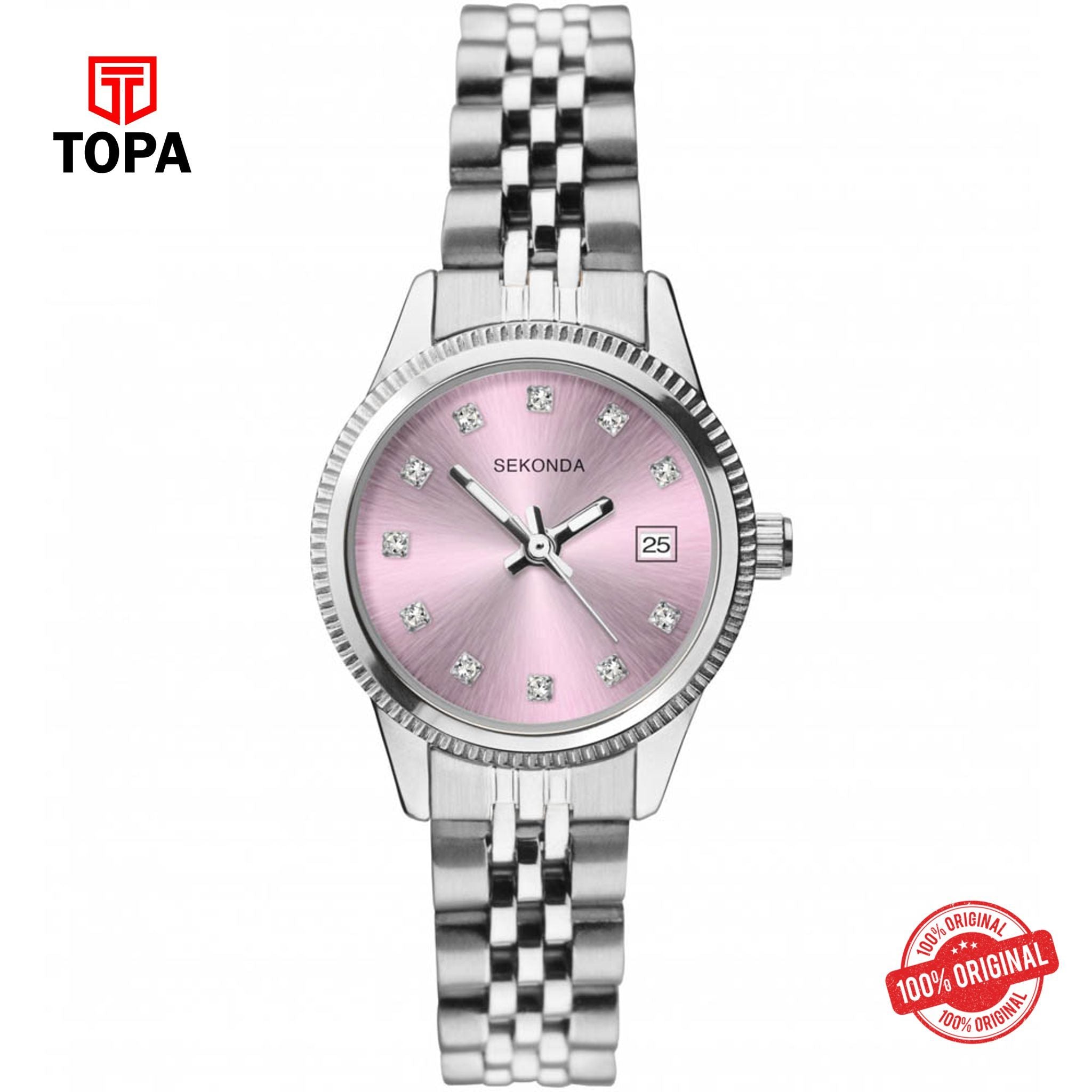 Topa Seiko-SXDF15P1-Ladies-Pink-Dial-Stainless-Steel-Quartz-Dress - Product Image 1