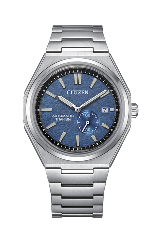 Citizen NJ0180-80L blue dial automatic watch with Super Titanium bracelet and date display