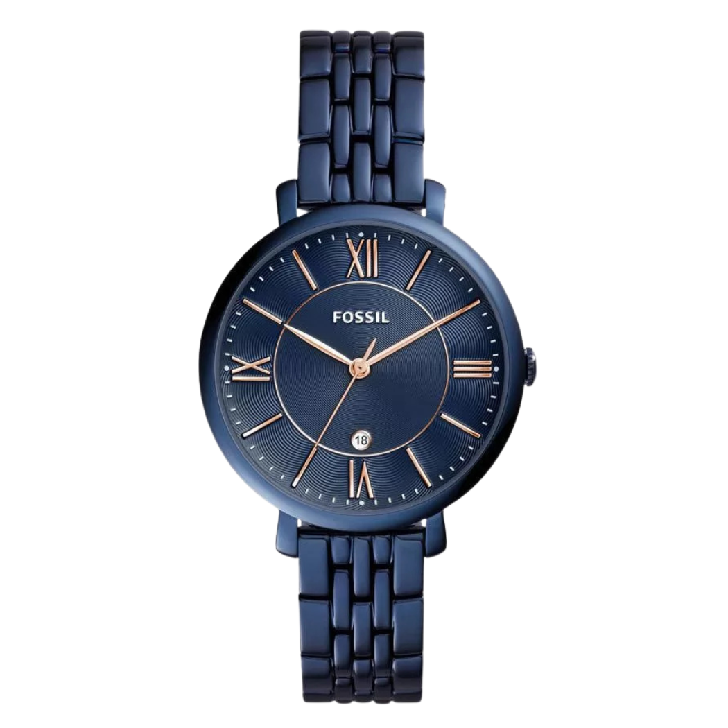 Fossil ES4094 women's quartz analog watch blue dial blue stainless steel strap