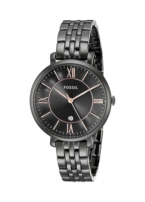 Fossil ES3614 women's quartz analog watch black dial black stainless steel strap