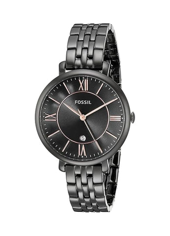 Fossil ES3614 women's quartz analog watch black dial black stainless steel strap