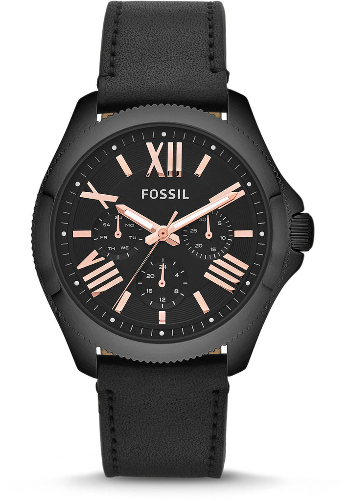 Fossil AM4523 Quartz Chronograph Men's Watch with black dial and leather strap