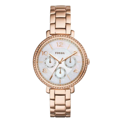 Fossil ES3757 women's quartz analog watch mother of pearl dial rose gold stainless steel strap