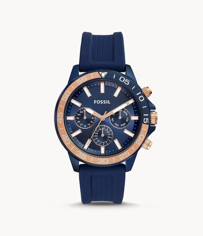 Fossil BQ2498 blue dial quartz men's watch with blue silicone strap
