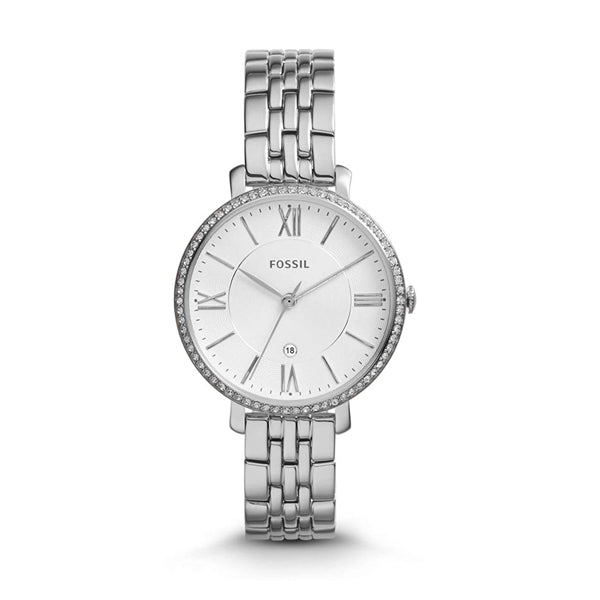 Fossil ES3631 women's quartz analog watch silver dial silver stainless steel strap