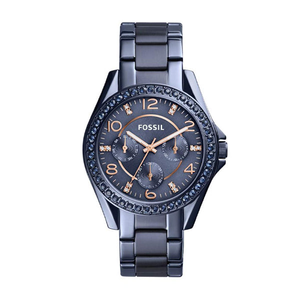 Fossil ES4294 women's quartz analog watch blue dial blue stainless steel strap