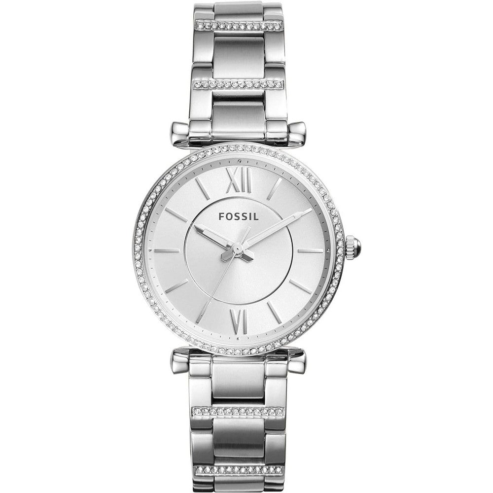 Fossil ES4341 women's quartz analog watch silver dial silver stainless steel strap