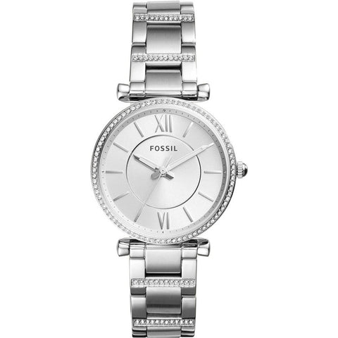 Fossil ES4341 women's quartz analog watch silver dial silver stainless steel strap