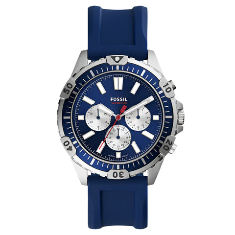 Fossil FS5709 Garrett blue dial chronograph men's watch with navy silicone strap