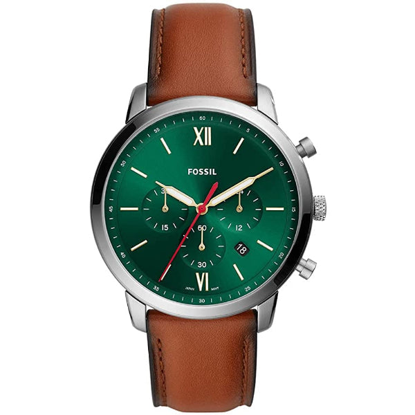 Fossil FS5735 Quartz Chronograph Men's Watch with green dial and brown leather strap