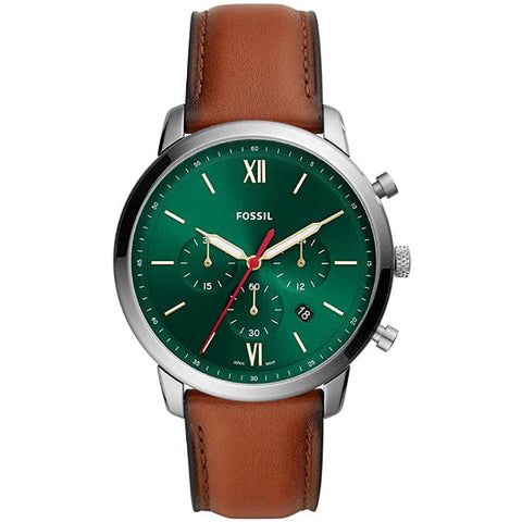 Fossil FS5735 Quartz Chronograph Men's Watch with green dial and brown leather strap