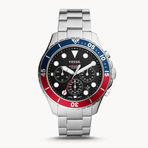 Fossil FS5767 Quartz Chronograph Men's Watch with black dial and stainless steel bracelet