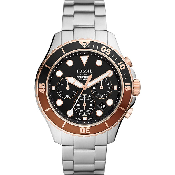 Fossil FS5768 men's quartz chronograph watch with black dial and stainless steel bracelet