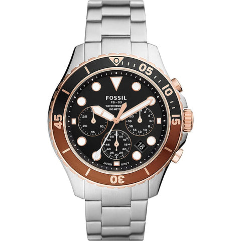 Fossil FS5768 men's quartz chronograph watch with black dial and stainless steel bracelet
