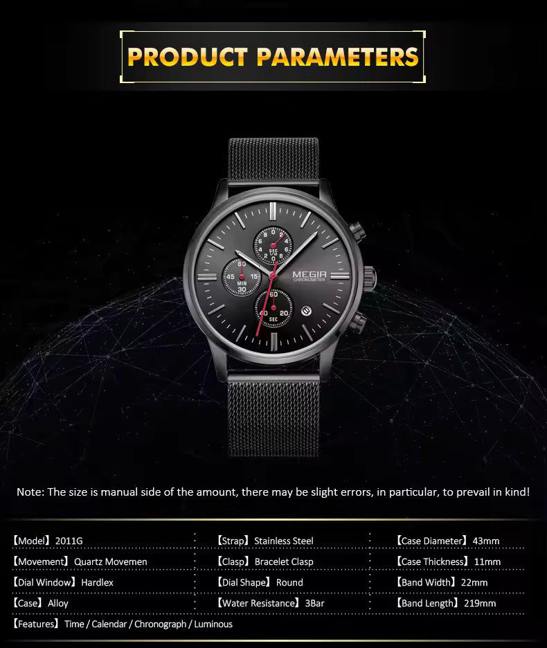 MEGIR 2011 Premium Waterproof Quartz Watch – Fancy Design, Superior Quality, Factory Price, Mesh Steel Band