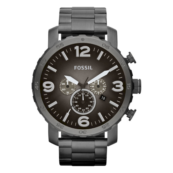 Fossil JR1437 Nate quartz chronograph men's watch with gunmetal dial and stainless steel bracelet