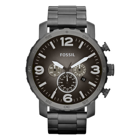 Fossil JR1437 Nate quartz chronograph men's watch with gunmetal dial and stainless steel bracelet