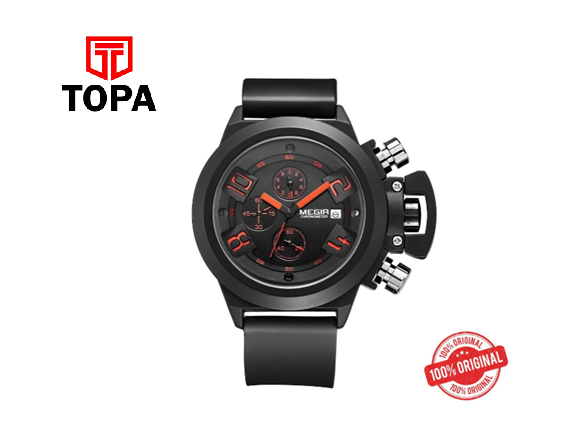 MEGIR 2002 Silicone Band Analog Chronograph Stop Watch Military Army Stylish Mens Watches