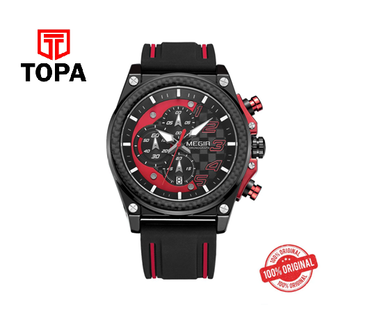 MEGIR 2051 Red Chronograph Sport Watch – Silicone Strap & Bold Red Accents