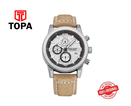 MEGIR 2026 Leather Strap Analog Chronograph Watch – Stylish Military-Inspired Men’s Timepiece