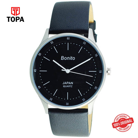 Topa Bonito-K-4020-CHR-BLK-Leather-Strap-Mens-Watch - Product Image 1