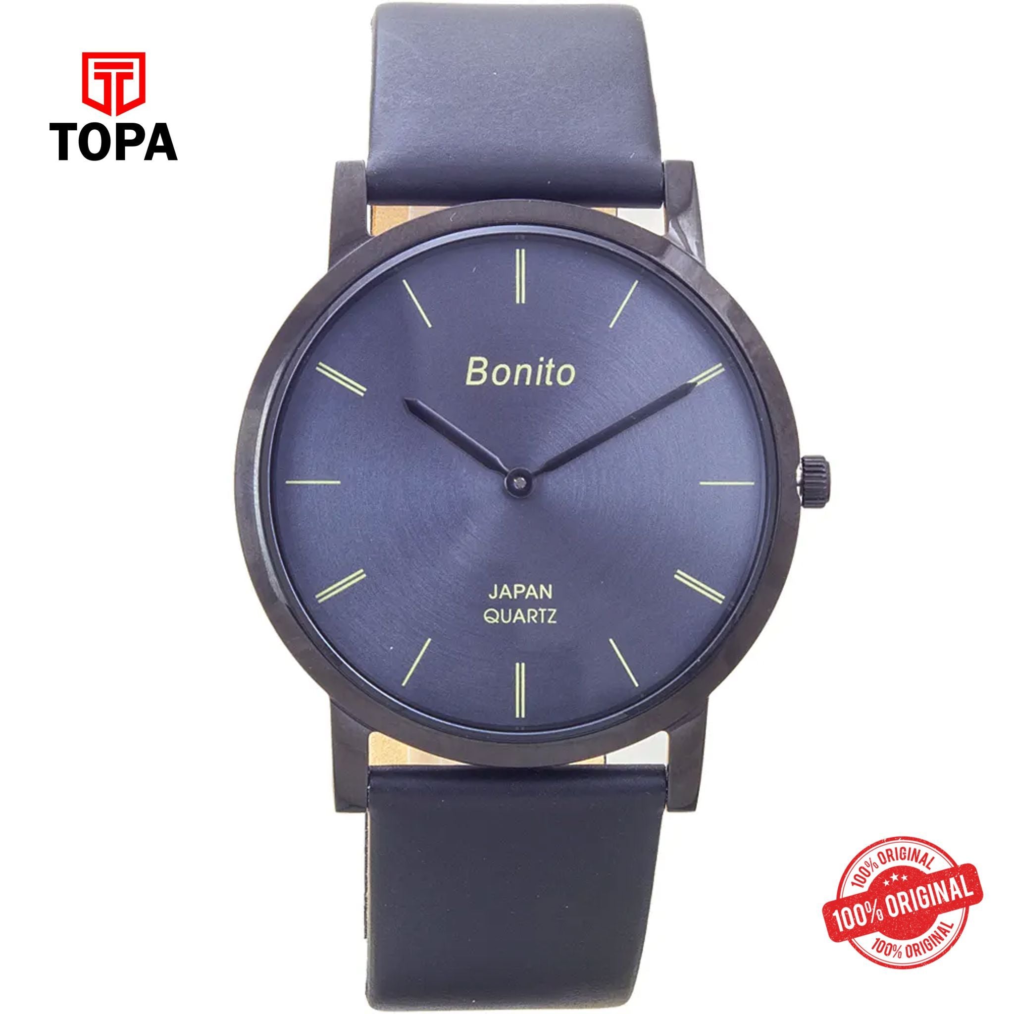 Topa Bonito-K-4029-BLK-GRY-Leather-Band-Men-Watch - Product Image 1