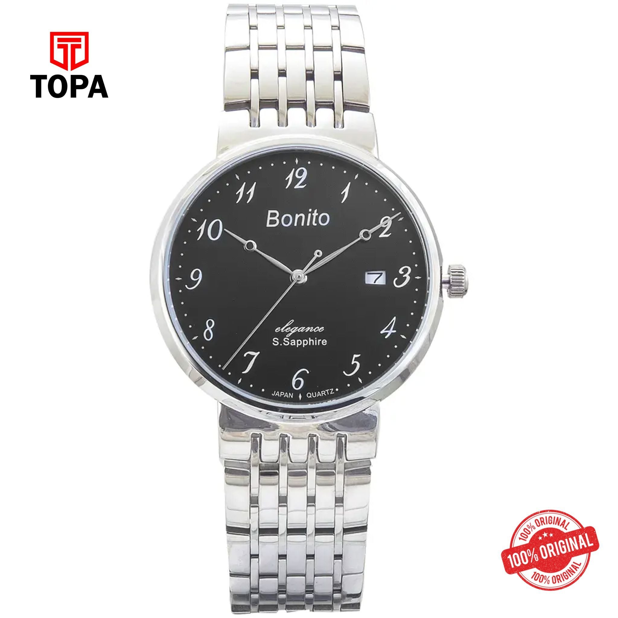 Topa Bonito-K-5038-CH-BLK-Metal-Band-Men-Watch - Product Image 1